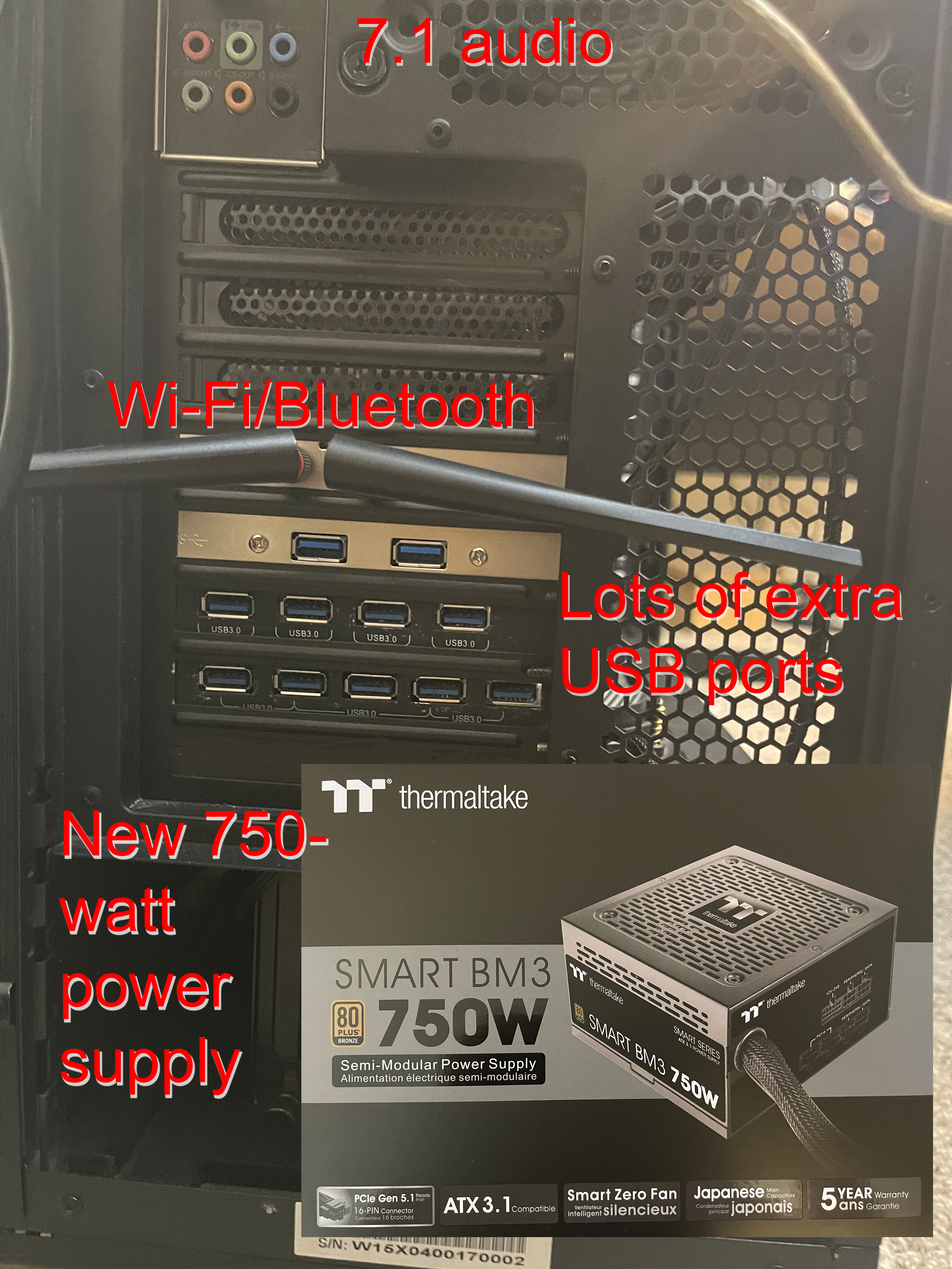 multiple USB slots, 7.1 audio, wi-fi/bluetooth